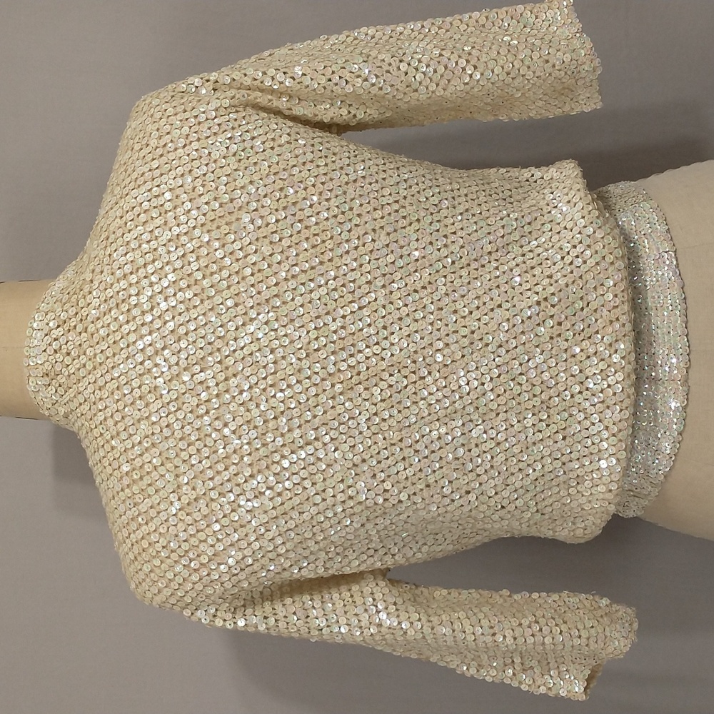 Vintage Sequin Cardigan Sweater 50s or Earlier Made In Italy Cream Iridescent - Picture 3 of 14